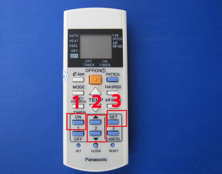 Nhấn nút ON TIMER, chọn thời gian bật điều hòa và nhấn nút SET để xác định thời gian