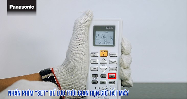 Nhấn phím Set để lưu thời gian hẹn giờ tắt máy