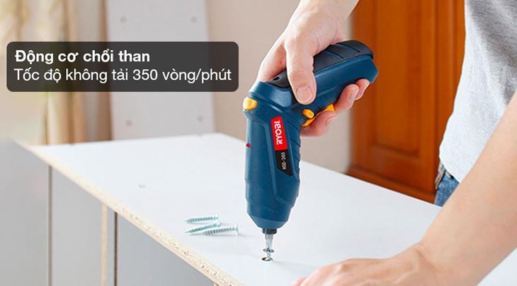 Máy vặn vít pin Ryobi HSD-360L 3.6V sở hữu động cơ chổi than cùng tốc độ không tải 350 vòng/phút giúp mọi thao tác trở nên nhanh chóng