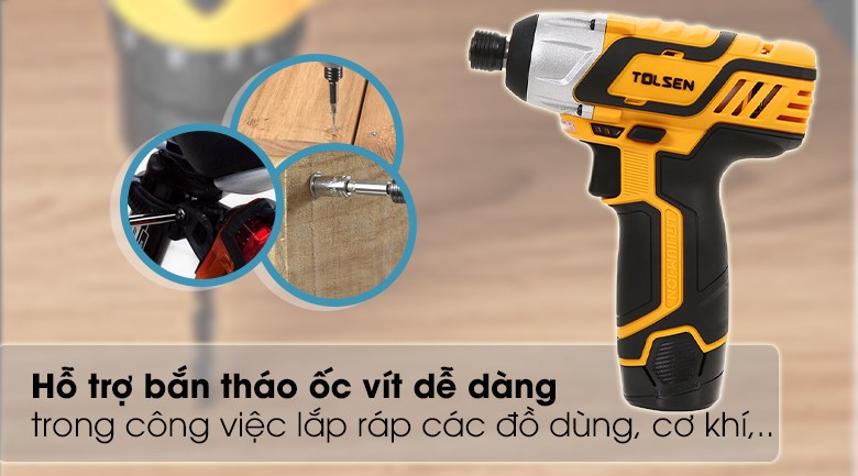 Máy vặn vít pin Tolsen 79025 12V hỗ trợ bắn, tháo ốc vít trong gia đình, lắp ráp các sản phẩm cơ khí tại xưởng