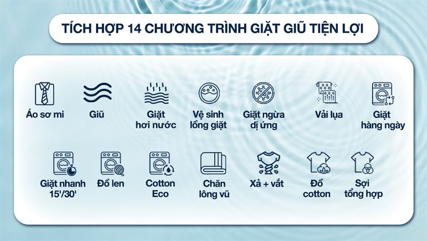 Máy giặt Bosch có thể được tích hợp lên đến 14 chương trình giặt khác nhau