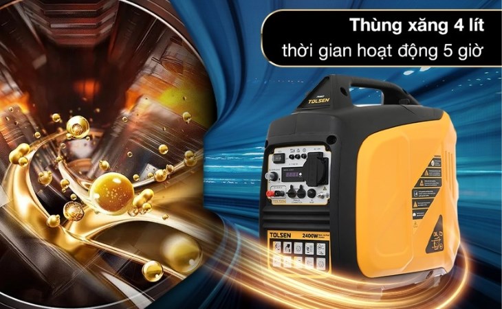 Máy phát điện Tolsen 79987 2200W với thời gian sử dụng liên tục lên đến 5 giờ liền