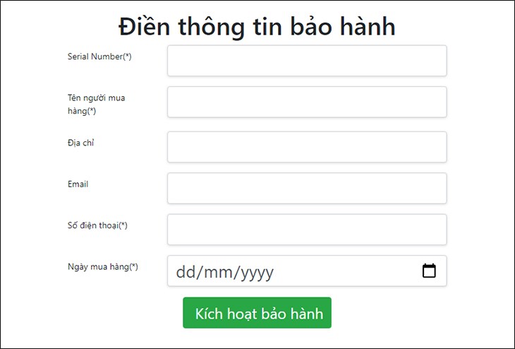 Bạn cần điền đầy đủ các thông tin bảo hành mà hãng yêu cầu