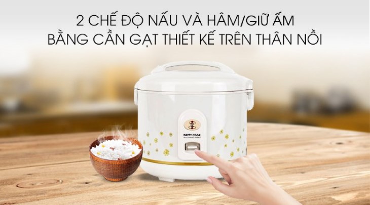 Tiến hành nấu với nồi cơm nắp gài Happycook 3 lít HC-300 chỉ với một nút gạt