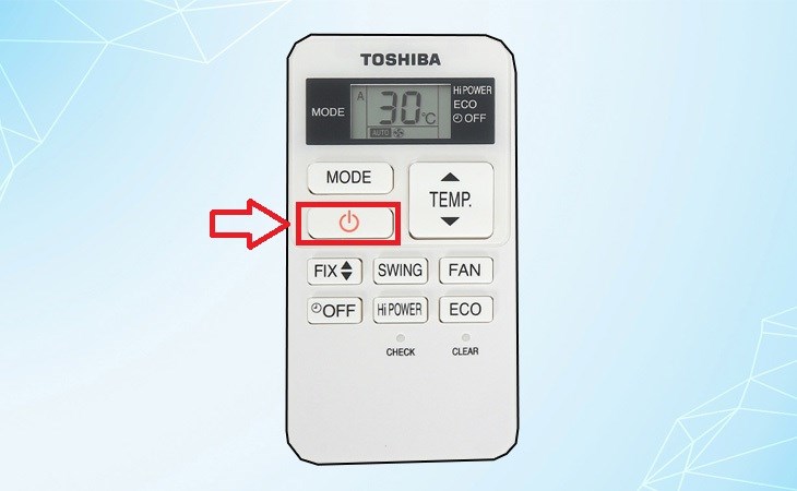 Nhấn nút Nguồn để bật/ tắt máy lạnh Toshiba