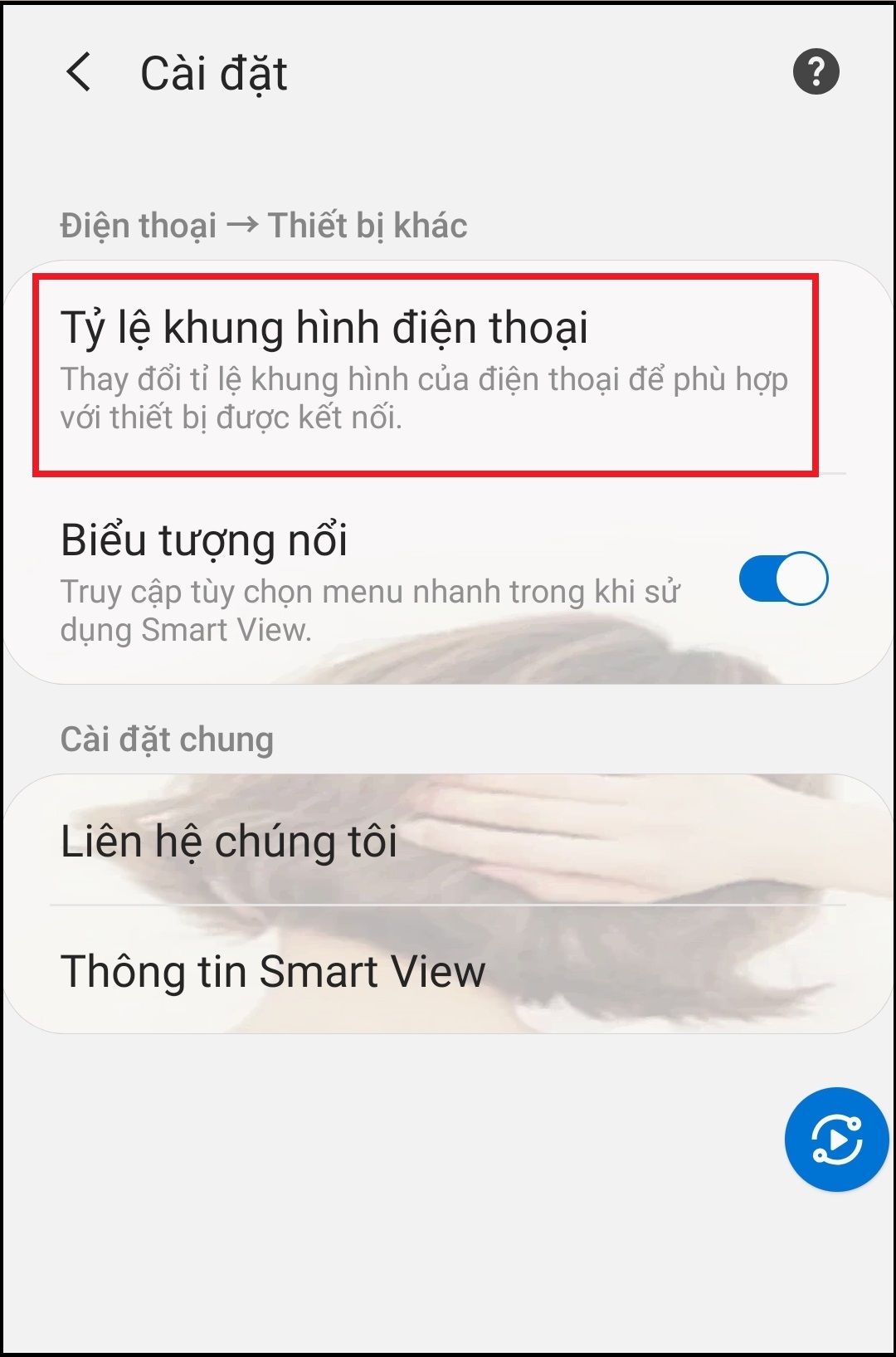 Chọn mục Tỷ lệ khung hình điện thoại.