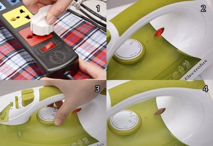 Cắm điện bàn ủi vào và chọn mức nhiệt độ phù hợp