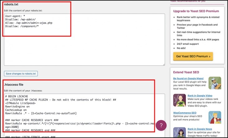 Bạn có thể chỉnh sửa file robots.txt tại các vị trí như trên hình