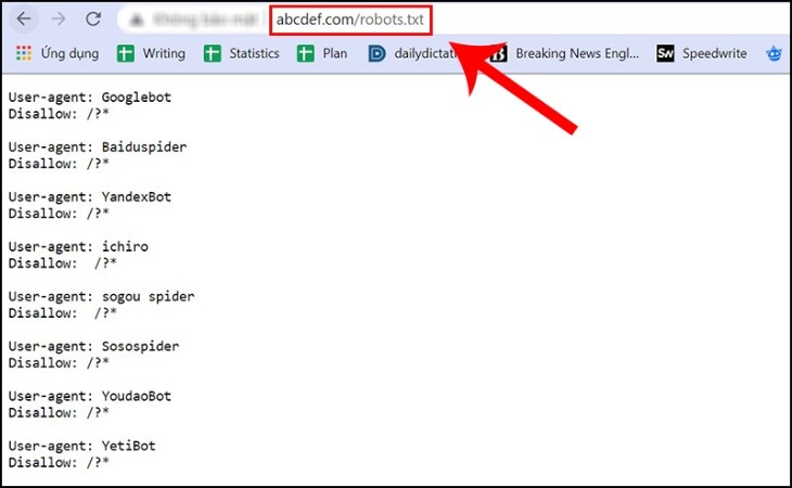 Cấu trúc kiểm tra file robots.txt của website