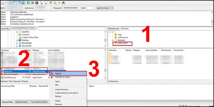 Tải file robots.txt lên FTP