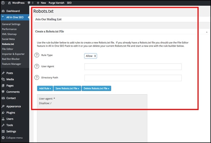 Vị trí tạo và chỉnh sửa file robots.txt
