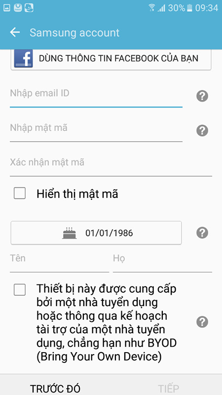 Cách tạo tài khoản Samsung Account