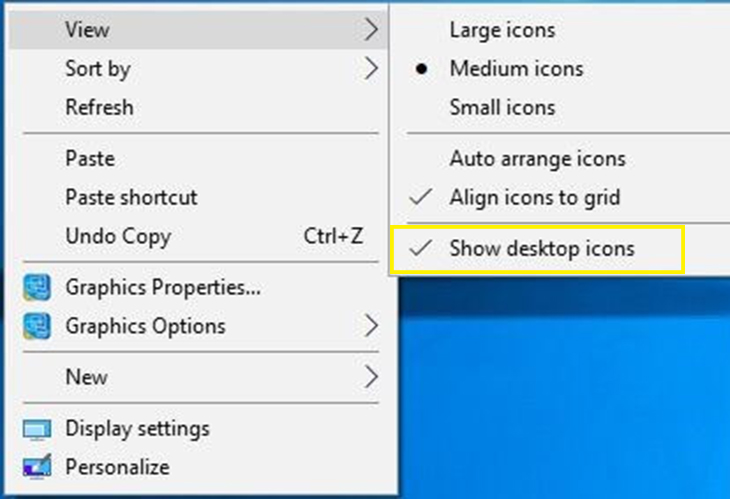 Dùng tab View để ẩn đi các Icon