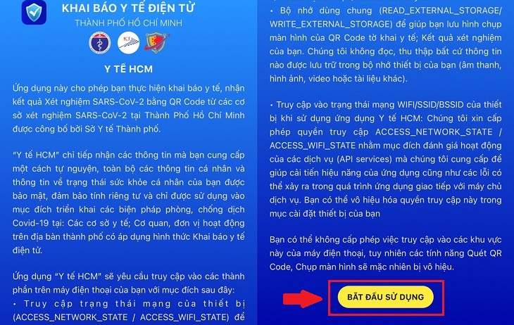 Bạn chọn Bắt đầu sử dụng ở cuối phần giới thiệu ứng dụng
