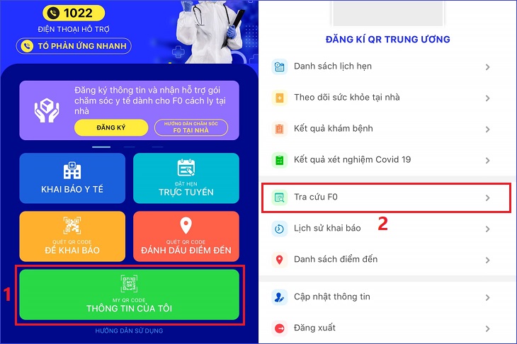 Tại trang chủ, bạn chọn Thông tin của tôi > Chọn Tra cứu F0