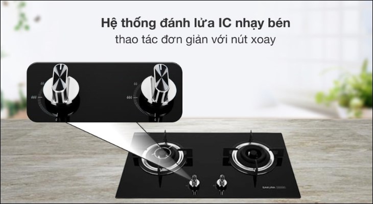 Bếp gas âm Sakura SG-2525GB sở hữu hệ thống đánh lửa IC tiên tiến giúp tiết kiệm năng lượng cho gia đình