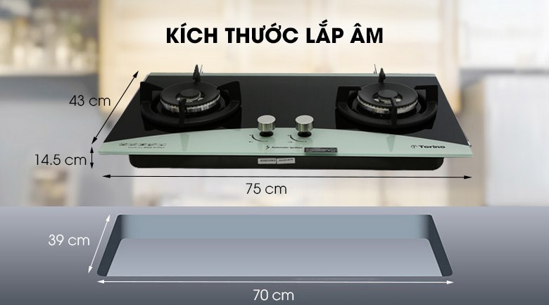 Bếp gas âm Torino Italino-2B(SV) có kích thước gọn gàng, tiết kiệm diện tích cho căn bếp