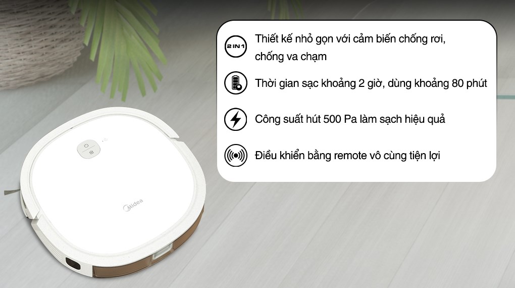 Robot hút bụi Midea M3L với cảm biến chống rơi, phù hợp để vệ sinh nhà cao tầng, biệt thự rộng