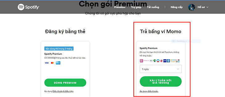 Chon thanh toán bằng momo