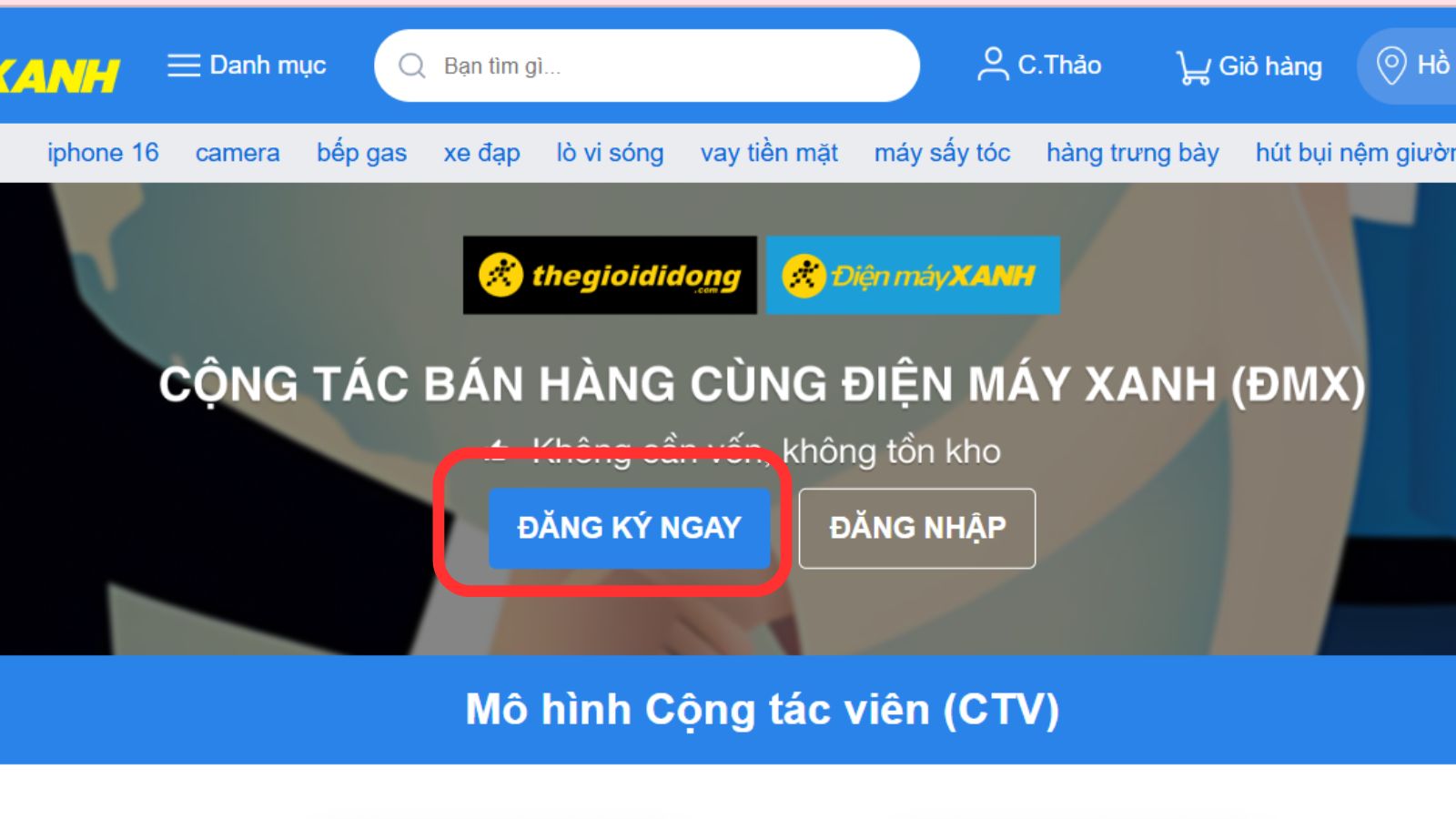 Chọn Đăng ký ngay