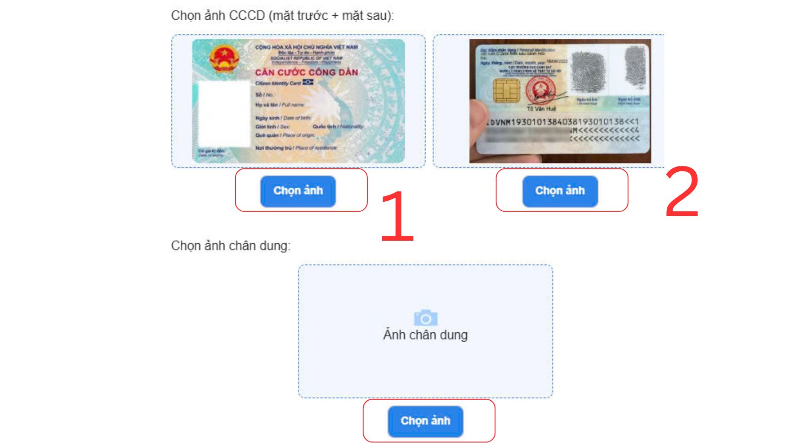 Đăng ảnh Căn cước công dân, ảnh chân dung của bạn để làm hồ sơ