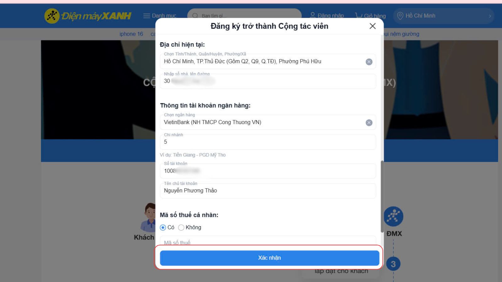 Thêm STK ngân hàng, địa chỉ và MST (nếu có)