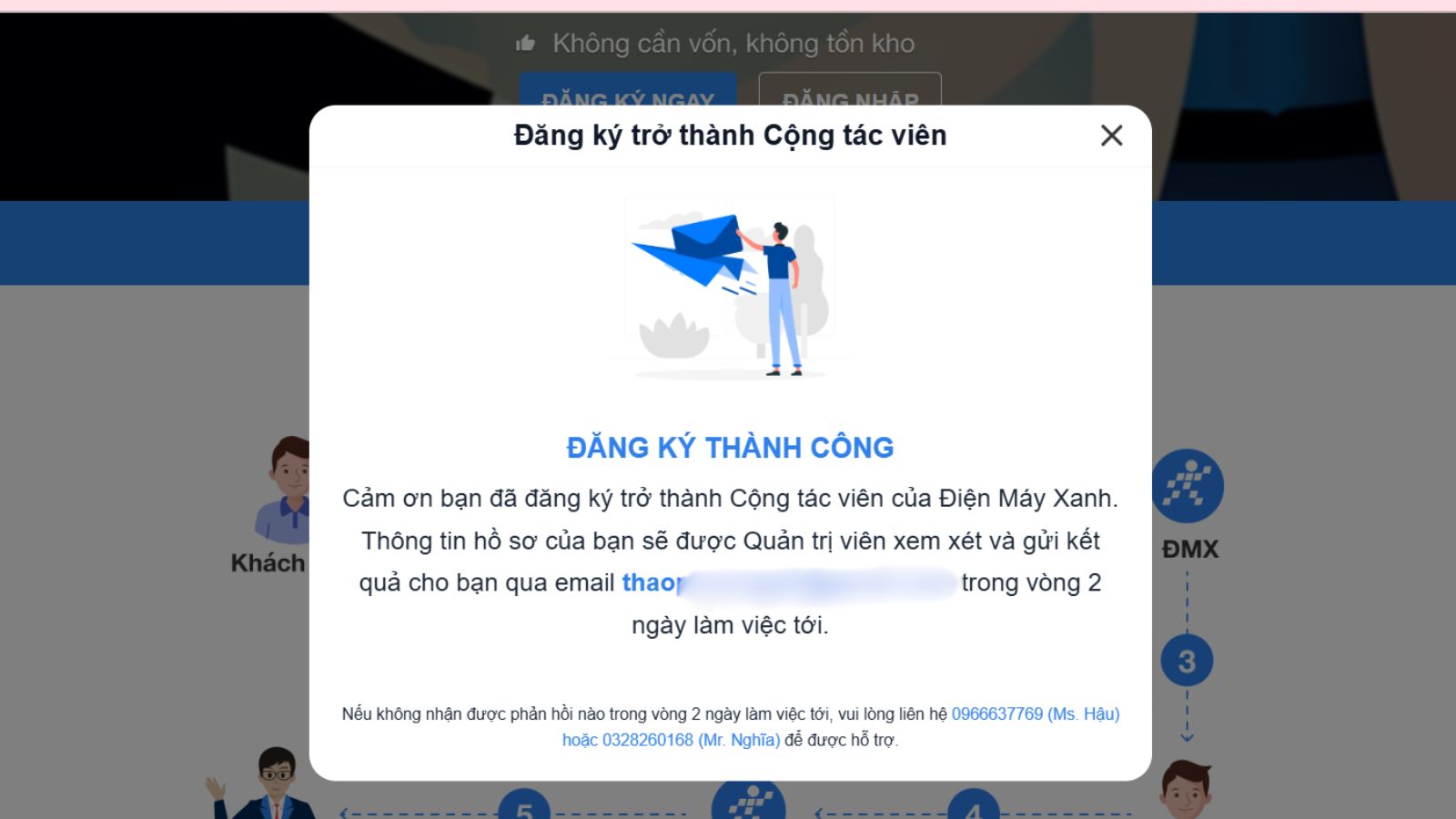 Thông báo đăng kí thành công