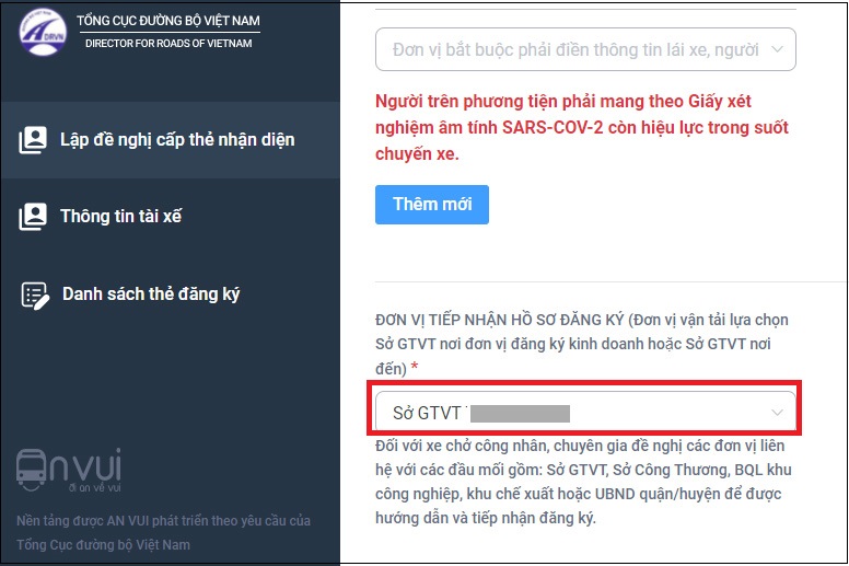 Bước 5: Chọn nơi tiếp nhận đăng ký và gửi hồ sơ