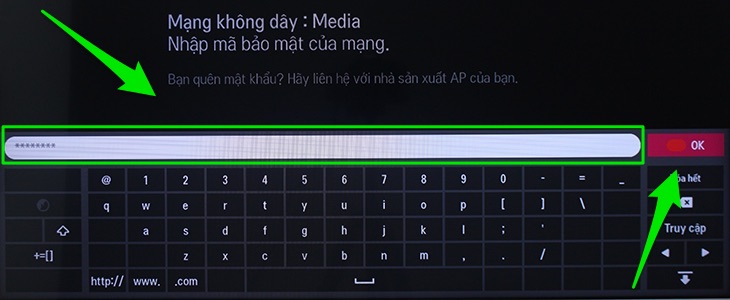Nhập mật khẩu và chọn OK