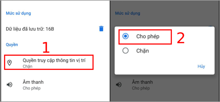 Cho phép truy cập vị trí