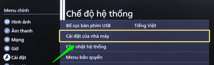 Chọn Cài đặt của nhà máy