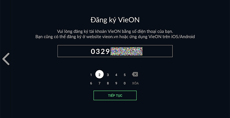Để đăng ký VieOn, sau đó nhấn