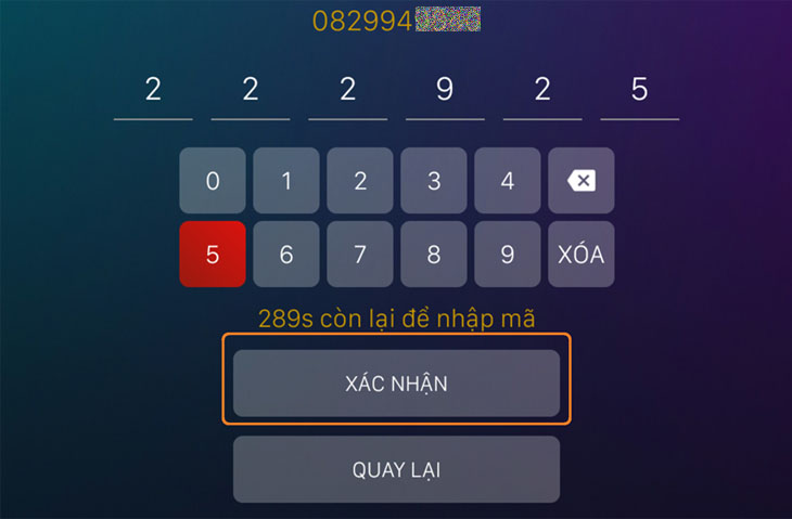 Nhập mã từ tin nhắn gửi về