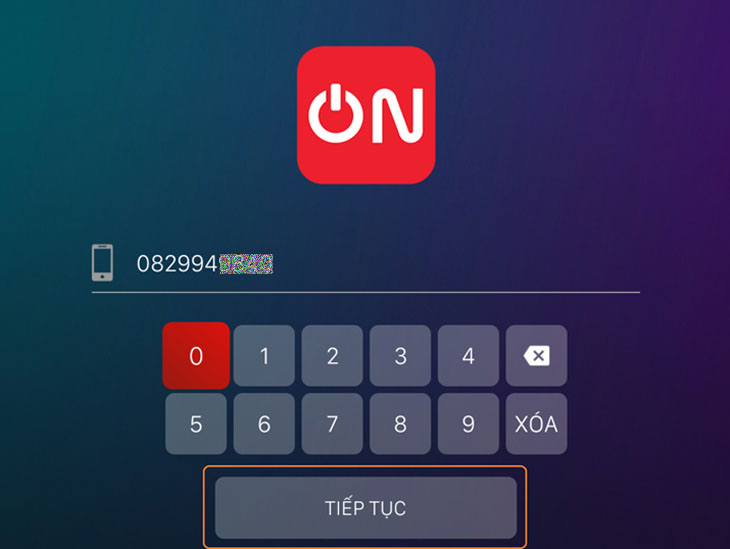 Nhập số điện thoại bấm tiếp tục