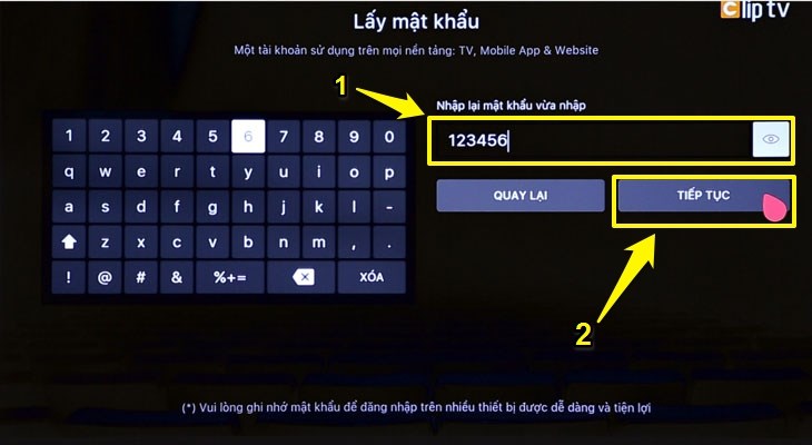 Nhập mật khẩu bạn muốn (1) rồi chọn
