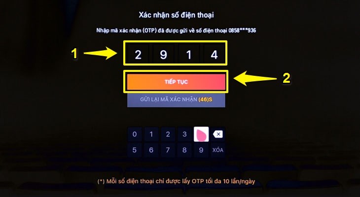 Bạn đợi một chút sẽ có tin nhắn gửi về số điện thoại bạn mới nhập, bạn xem mã số và nhập vào khung sau đó bấm