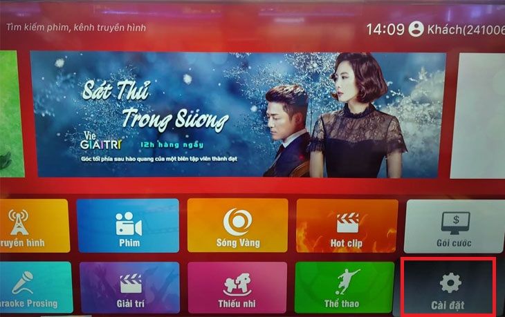 mở ứng dụng STV vào cài đặt