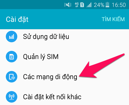 Chọn Các mạng di động