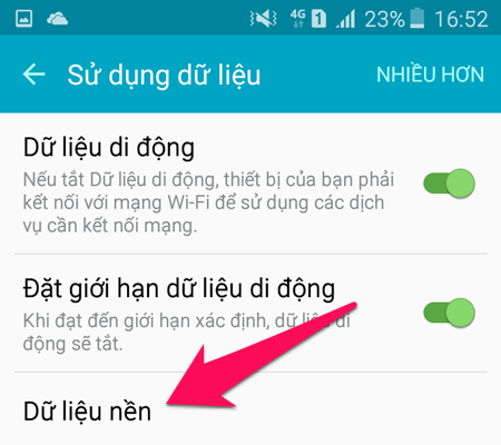 Chọn Dữ liệu nền