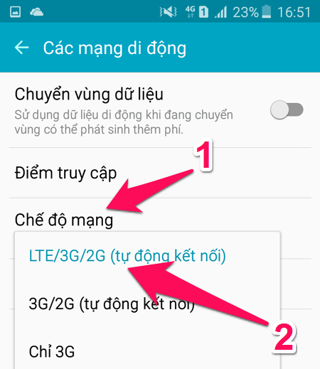 Chọn LTE/3G/2G để kích hoạt 4G trên Samsung J3 LTE