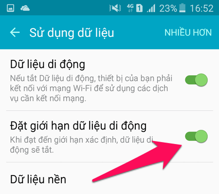 Chọn giới hạn dữ liệu di động
