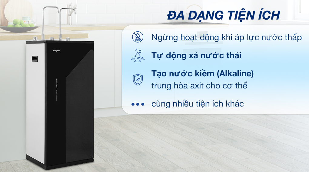 Máy lọc nước RO nóng nguội lạnh Kangaroo KG10A17 10 lõi ngừng hoạt động khi áp lực nguồn nước thấp
