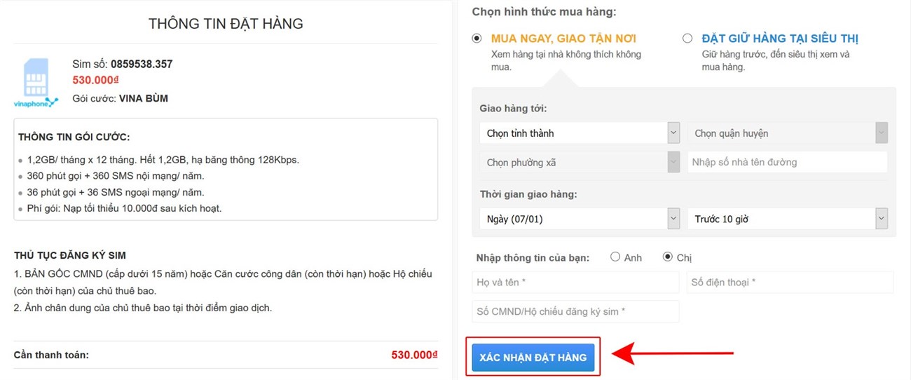 Điều đầy đủ thông tin theo yêu cầu