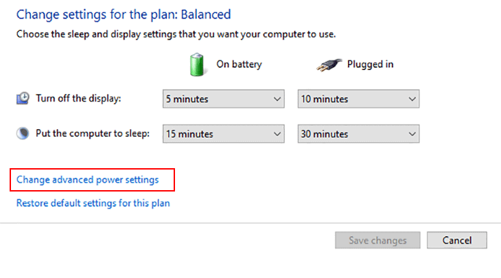 Chọn Change advanced power settings