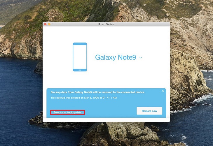 Khi cửa sổ mới xuất hiện, bạn chọn vào Select your backup data