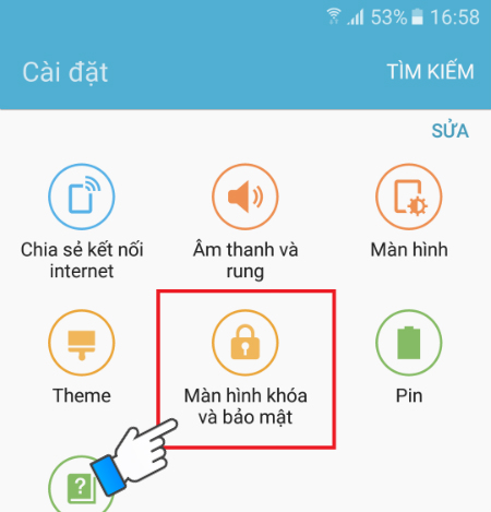 Chọn Màn hình khóa và bảo mật trong cài đặt