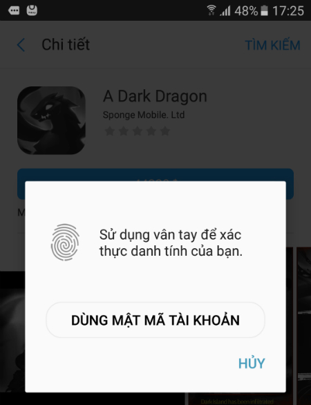 Sử dụng vân tay đăng nhập Samsung account