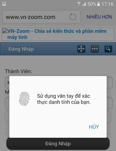 Sử dụng vân tay đăng nhập web