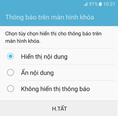 Tùy chọn thông báo trên màn hình khóa