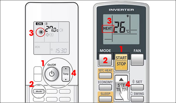 Hướng dẫn cách bật chế độ Heat - Sưởi ấm của điều hòa Panasonic